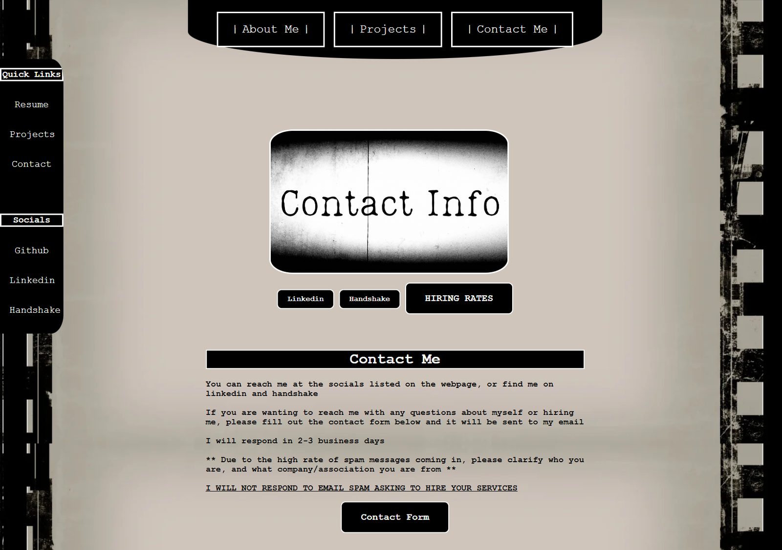 Portfolio contact info page